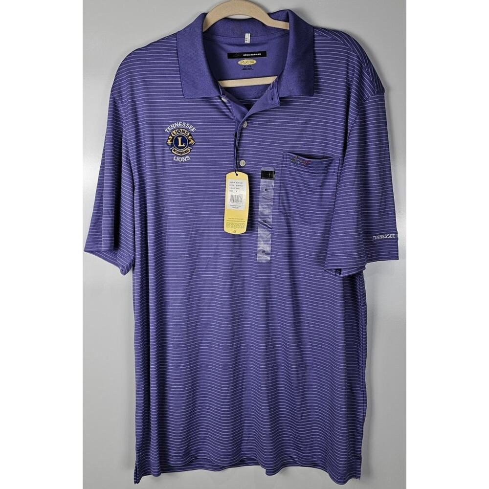 Gregg Norman striped polo size XL purple New with tag Tennessee Lions LOGO